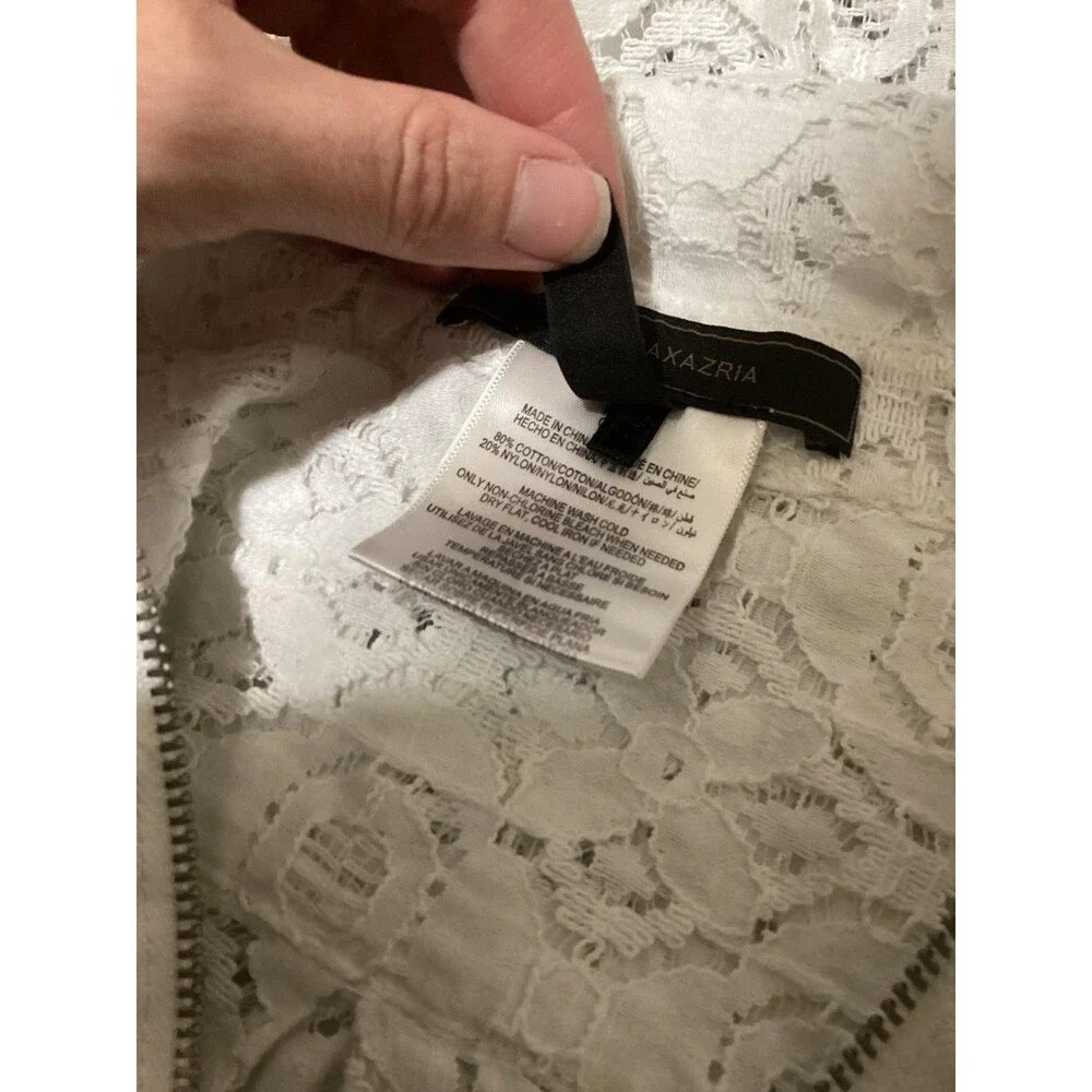 BCBGMAXAZRIA Lace Half Zip Shirt Womens Small White Sheer Collared Long Sleeve - Picture 6 of 7